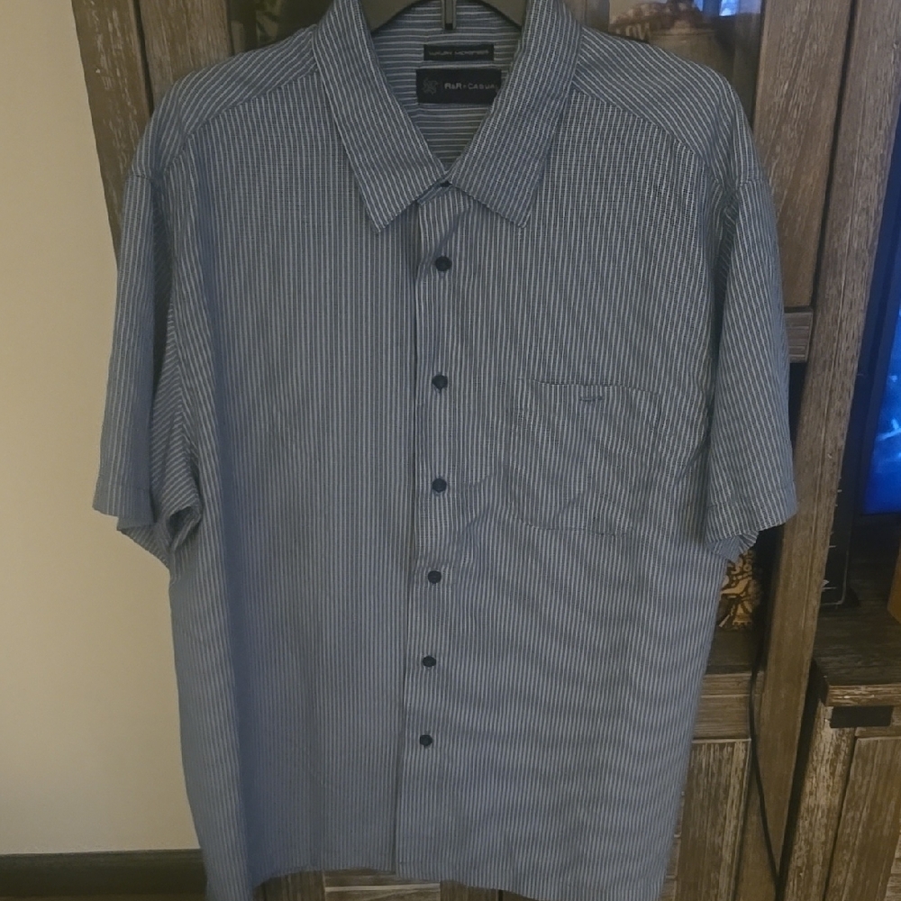 Casual Blue Button Down Shirt with Short Sleeves